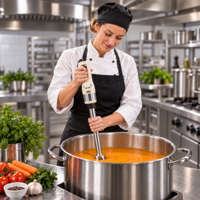 Blender ręczny Resto Quality Premium FM450VV400 z ramieniem 430 mm podczas pracy w kuchni